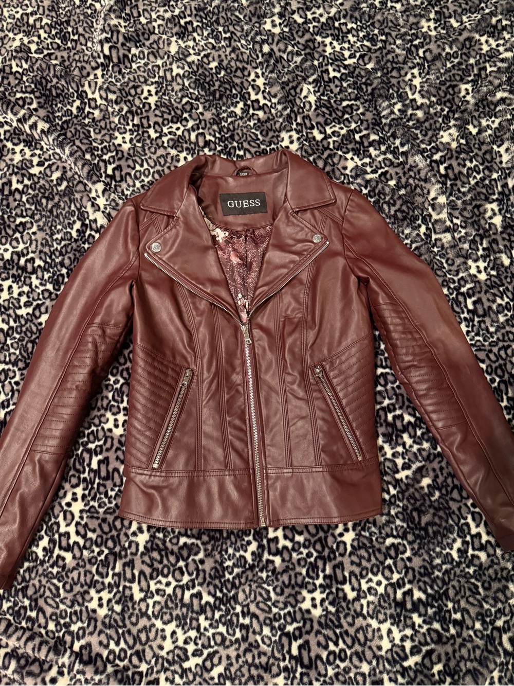 GUESS Women's Leather-Effect Moto Jacket - Wine